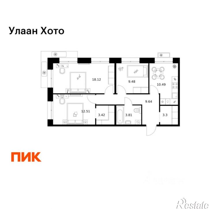 3-комн квартира в новом доме Корабельная улица, 32,  д. 32
