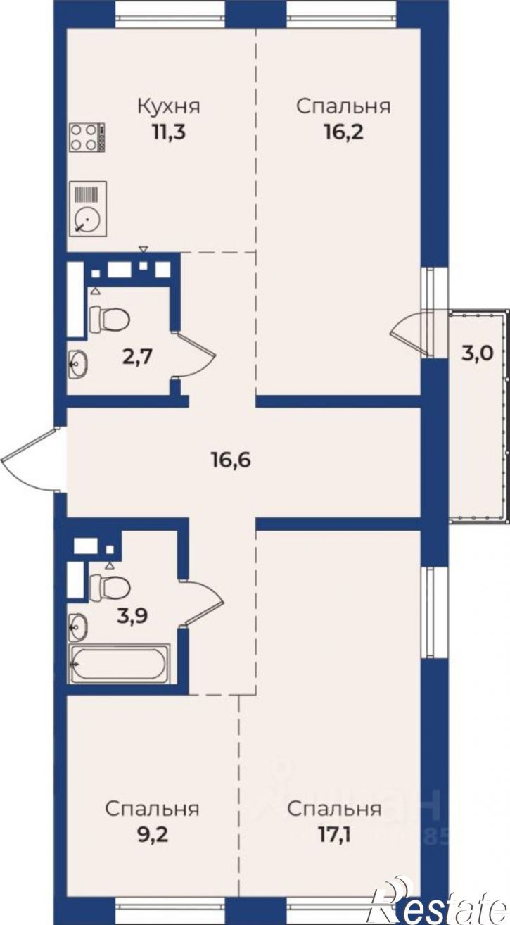 3-комн квартира в новом доме ул Ключевская, 90Г,  д. 90Г