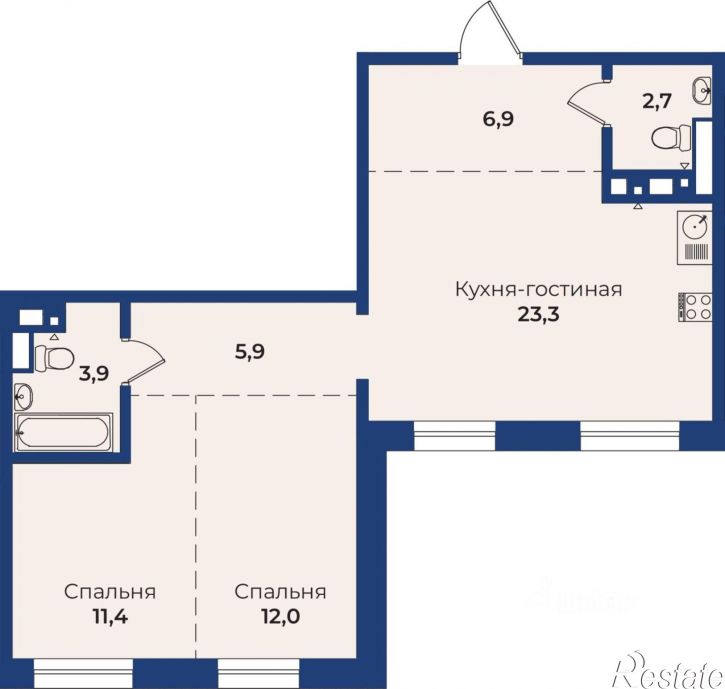 2-комн квартира в новом доме ул Ключевская, 90Г,  д. 90Г