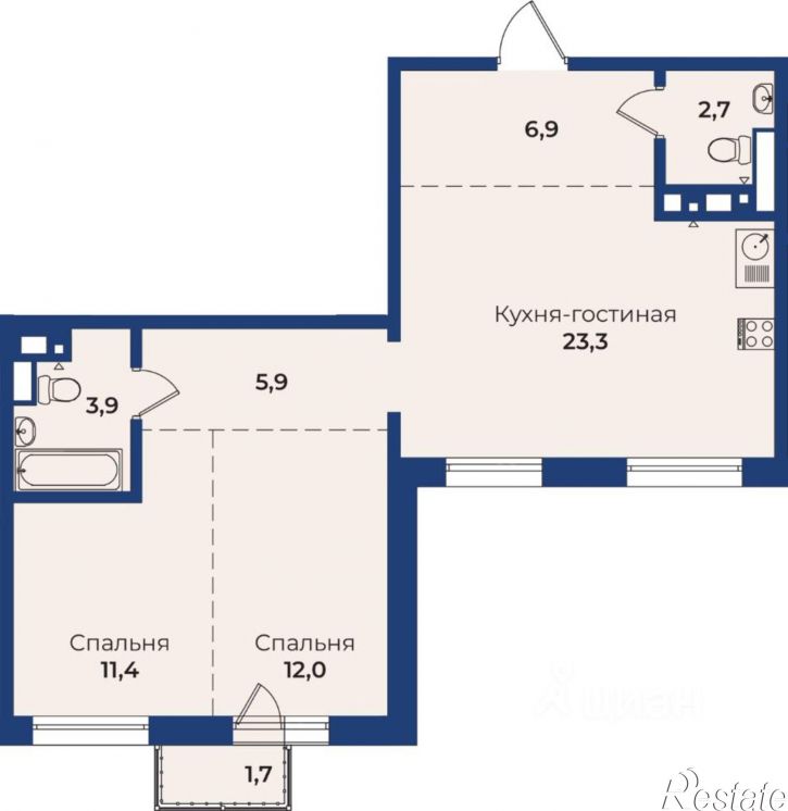 2-комн квартира в новом доме ул Ключевская, 90Г,  д. 90Г