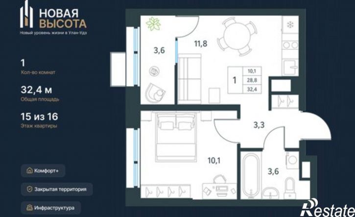 1-комн квартира в новом доме ул Ключевская, 60Б/1,  д. 60Б/1
