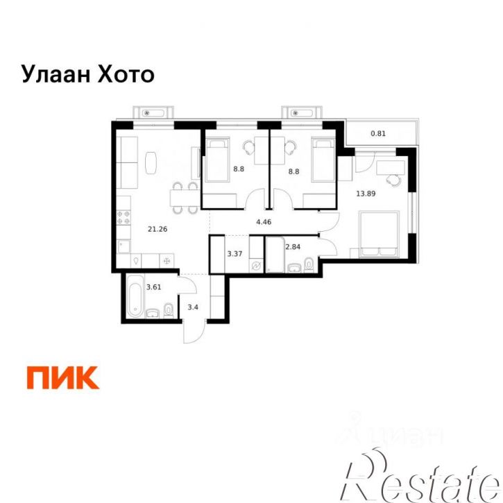 3-комн квартира в новом доме улица Шмидта, 30/1,  д. 30/1